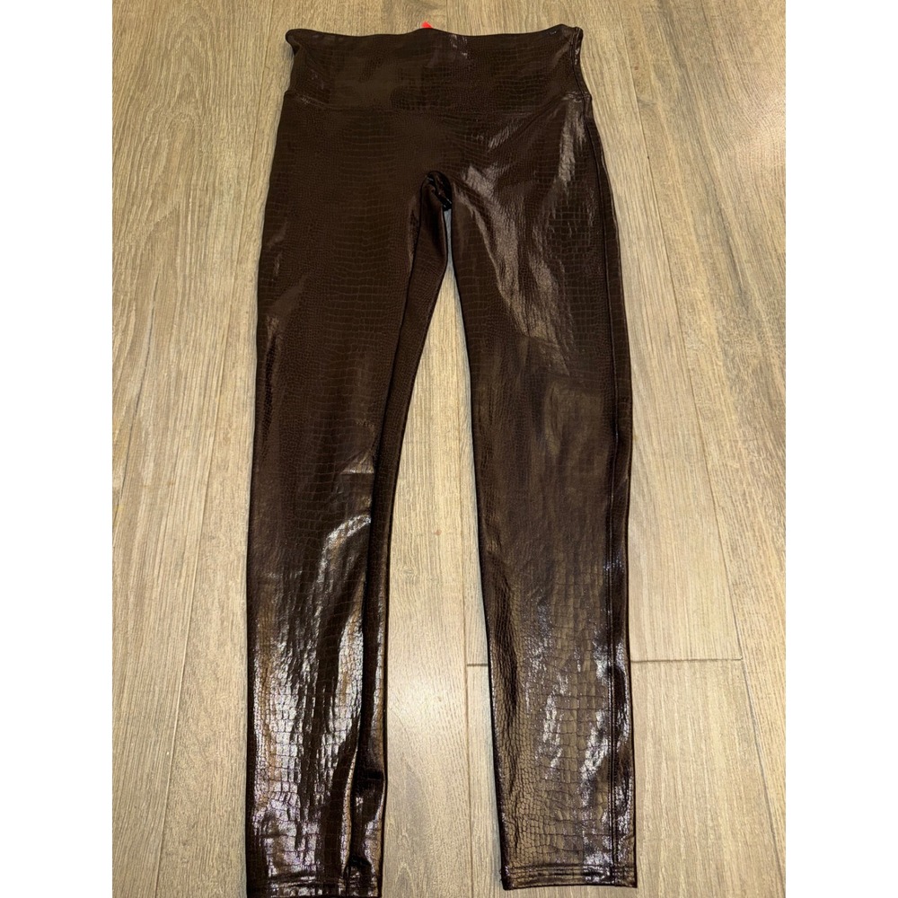 Spanx Brown Faux Leather Croc Embossed Leggings High Rise XL Tummy Control Slim